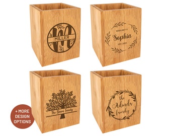 Personalized Kitchen Utensil Holder Bamboo Engraved | Unique Housewarming Bridal Shower Wedding Birthday Mother's Day Gift