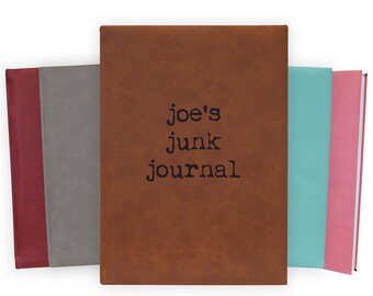 Personalized Junk Journal - Faux Leather Unlined Blank or Lined Page Notebook | Journaling Scrapbooking