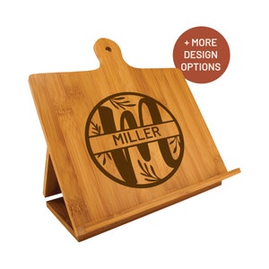 Personalized Recipe Book Stand Holder Bamboo | Kitchen Easel Cook Book Tablet Holder Engraved | Housewarming Wedding Mothers Day Gift