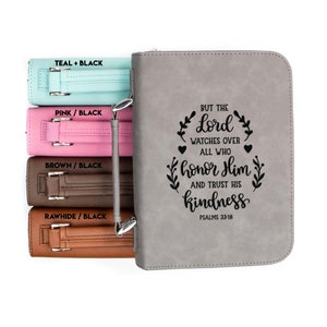 The Lord Watches Over Psalms 33-18 Faux Leather Bible Cover | Personalized Faux Leather Case Engraved Communion Confirmation