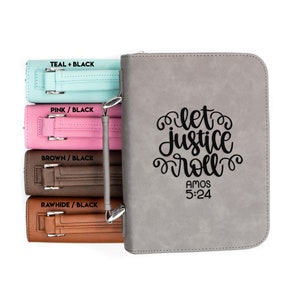 Let Justice Roll Amos 5-24 Faux Leather Bible Cover | Personalized Faux Leather Case Engraved Confirmation Gift