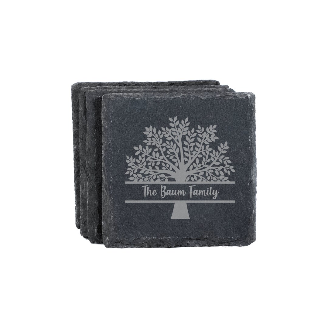 Personalized Family Tree Slate Coasters - Set of 4 | Custom Engraved ...