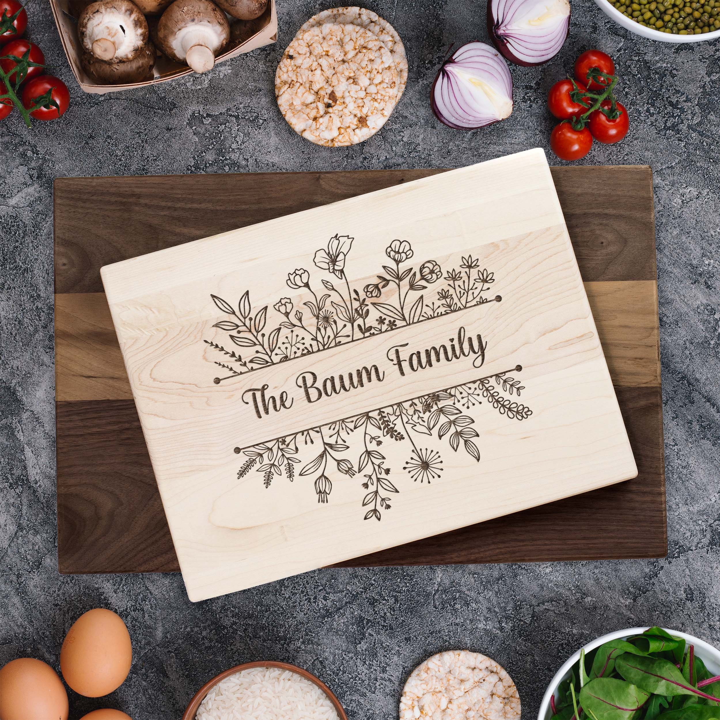 Personalized Wild Flower Floral Cutting Board | Maple or Walnut