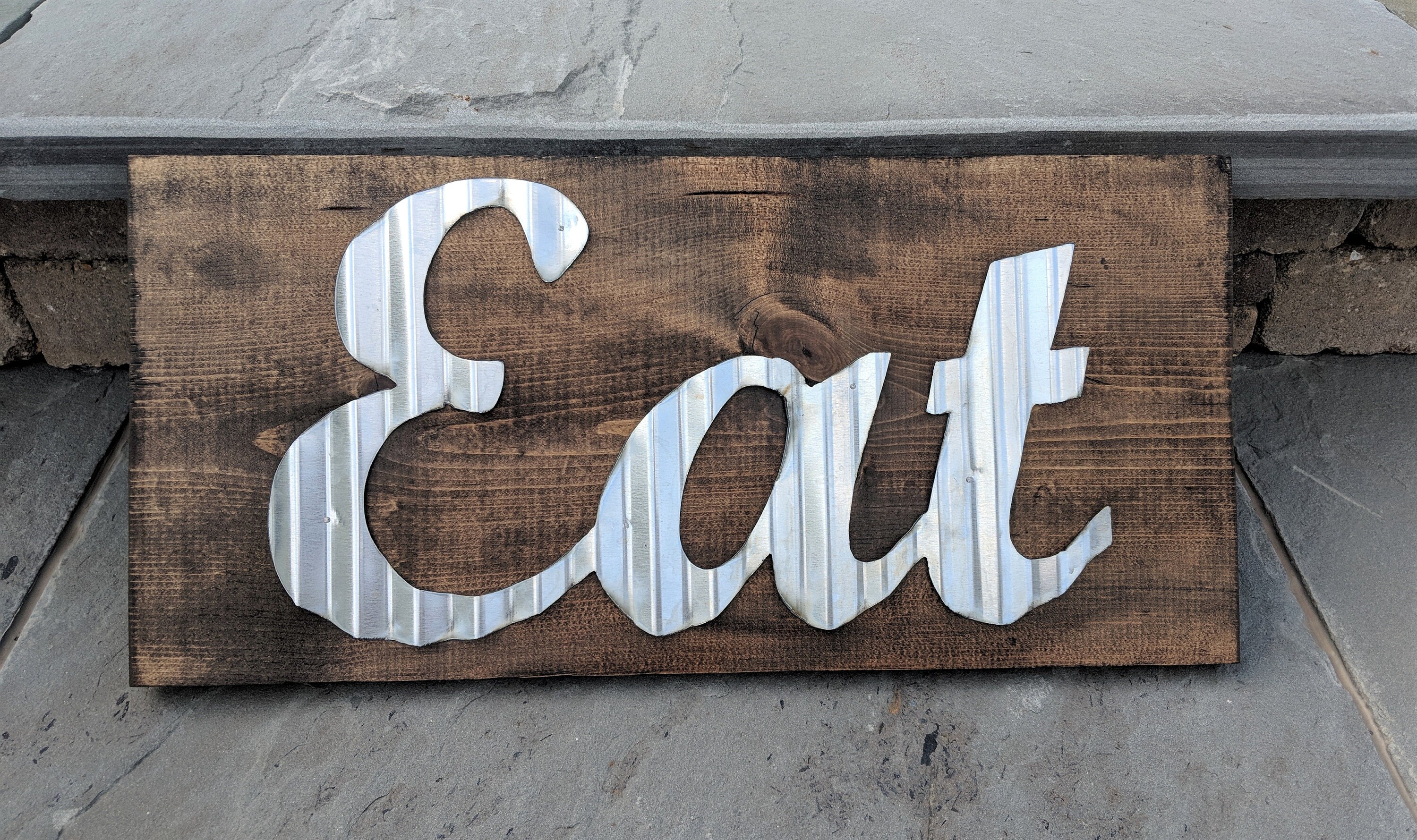 EAT Metal Sign with Wood Backing Rustic Kitchen Dining Etsy