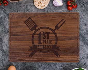 BBQ Competition Prize Award Cutting Board | Maple or Walnut Wood, Multiple Size Options Cooking Grilling Ribs Sauce Pork Chili Cook Off