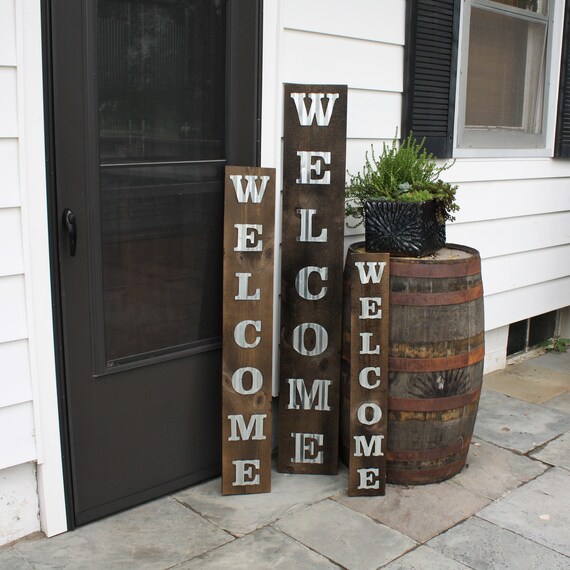 Welcome Rustic Metal And Wood Front Door Porch Standing Tall Etsy