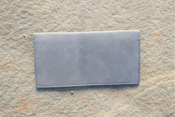 Personalized Checkbook Cover Faux Leather Permanently Engraved Grey