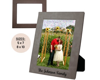 Family Last Name Personalized Picture Frame | Faux Leather Custom Frame | Unique Wedding Mother's Day Gift