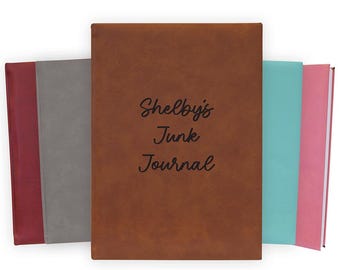 Personalized Junk Journal - Faux Leather Unlined Blank or Lined Page Notebook | Journaling Scrapbooking