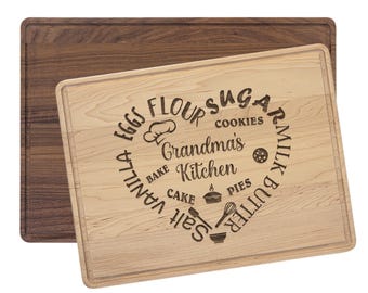 Grandma's Kitchen Personalized Cutting Board | Maple or Walnut Wood, Multiple Size Options