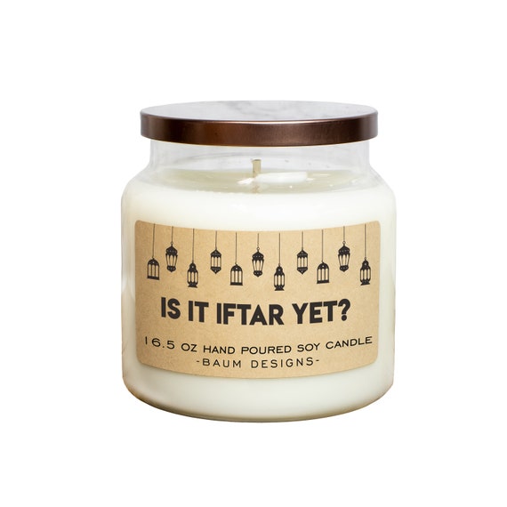 Is It Iftar Yet? Soy Candle | Funny 16.5 Oz. Large Hand