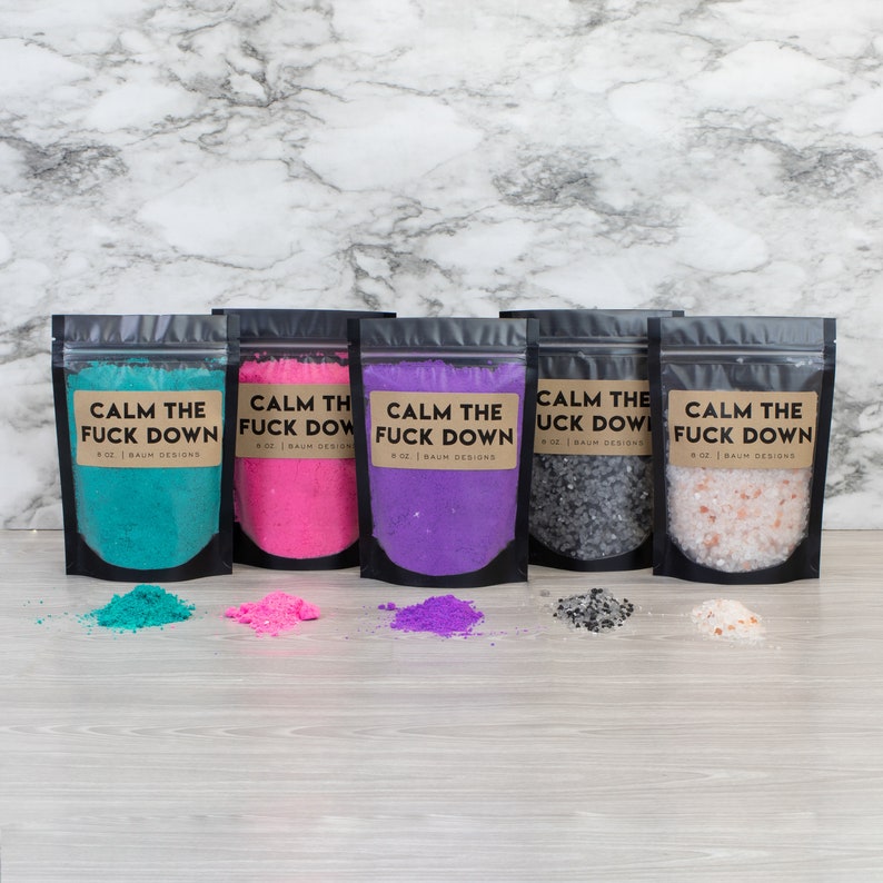 Calm The Fuck Down Bath Bomb Bag Bath Salts | Bath Dust Salt Crumbles Powder | Unique Funny Swearing Gift Baum Designs