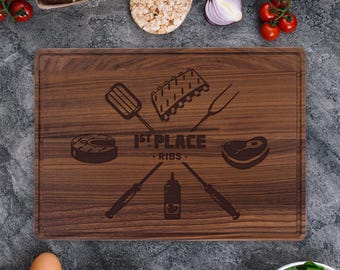 BBQ Competition Prize Award Cutting Board | Maple or Walnut Wood, Multiple Size Options Cooking Grilling Ribs Sauce Pork Chili Cook Off