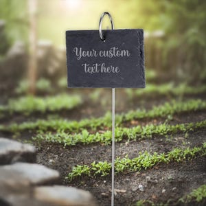 Custom Text Personalized Slate Plant Marker Stake Tall Hanging Label | Unique Garden Memorial Tree Sign