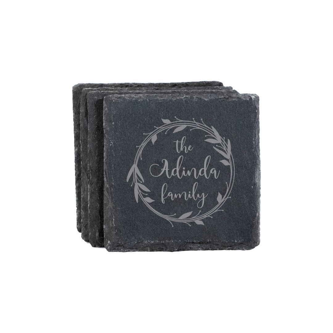 Personalized Slate Coasters - Set of 4 | Custom Engraved Family Name ...