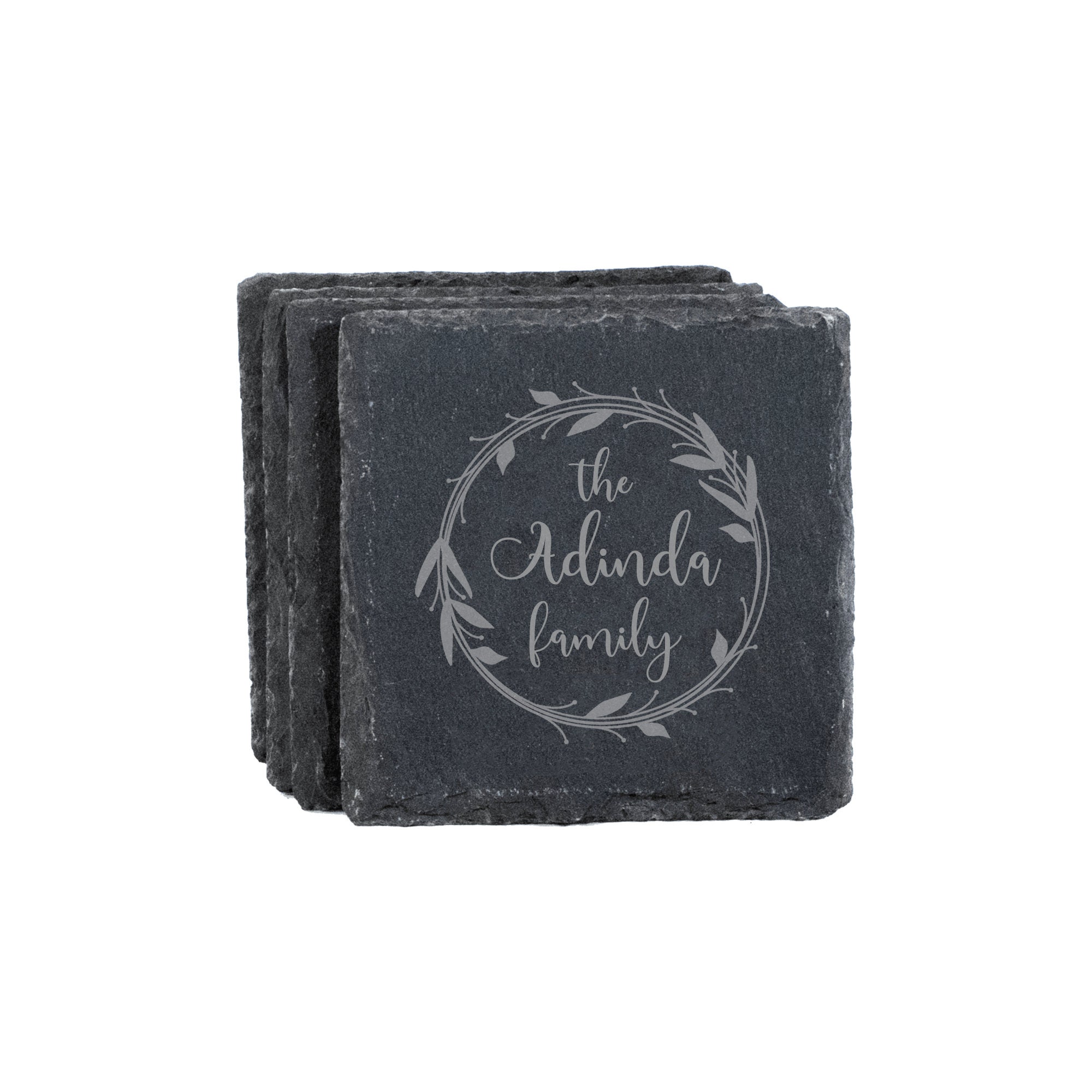 Personalized Slate Coasters - Set of 4 | Custom Engraved Family Name ...