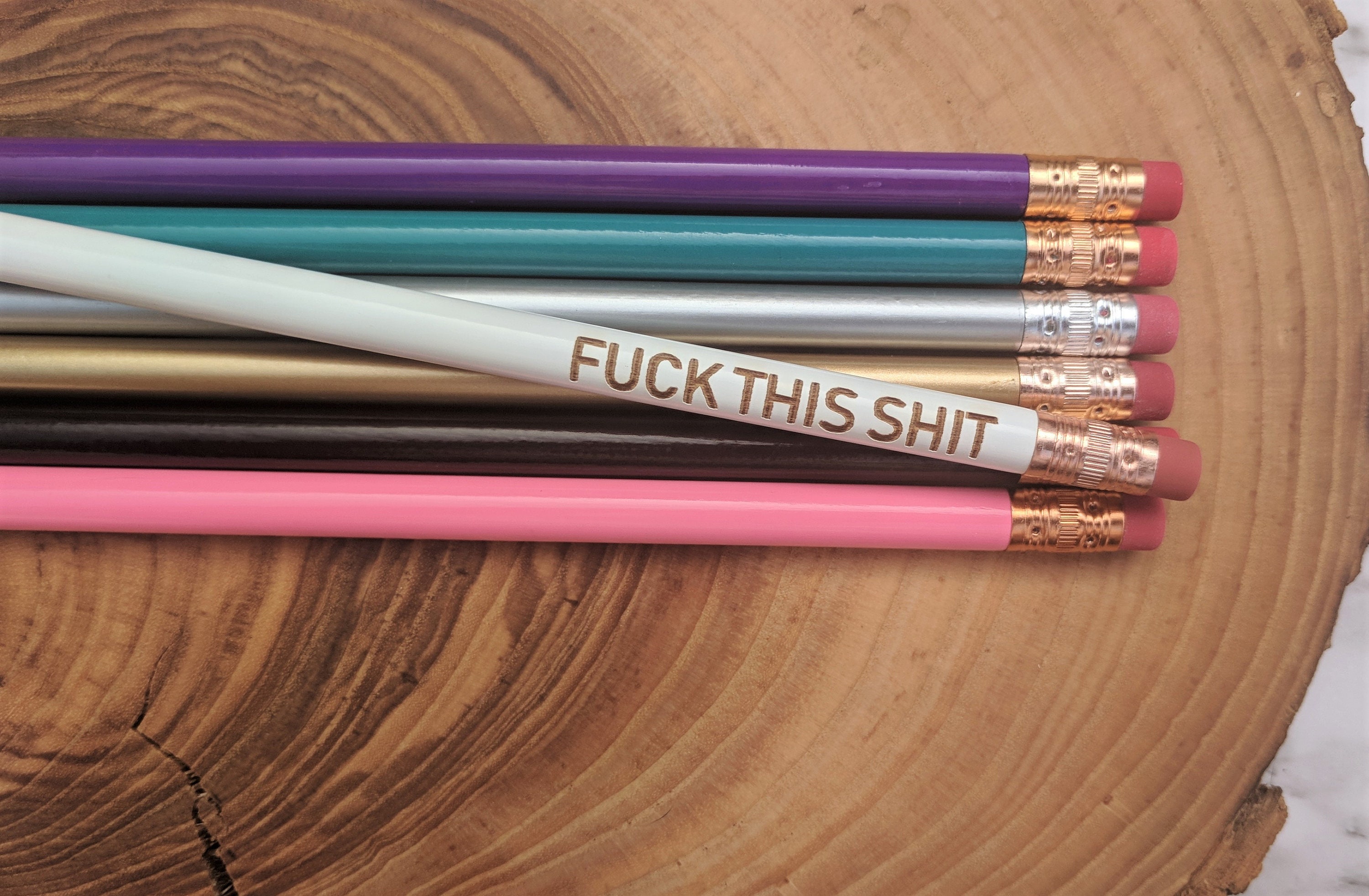 Mature Pencil Set. Back to School. Set of Pencils. Natural Wood. Fresh Out  of Fcks. Hot Foil Stamped. 