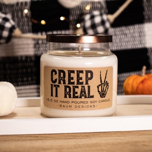 Creep It Real Soy Candle | Halloween Fall Spider 16.5 oz. Large Hand Poured Natural Candles | Unique Spooky Season Gift