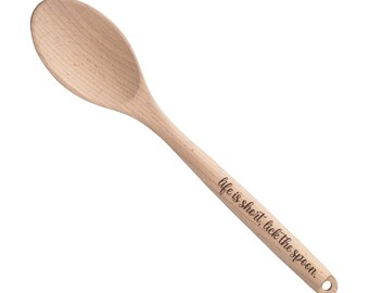 Life Is Short, Lick The Spoon Wood Spoon Serving Mixing Spoons | Unique Housewarming Wedding Bridal Shower Gift