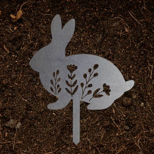 Bunny Rabbit Floral Metal Garden Stake | Raw Metal Patinas Over Time ...