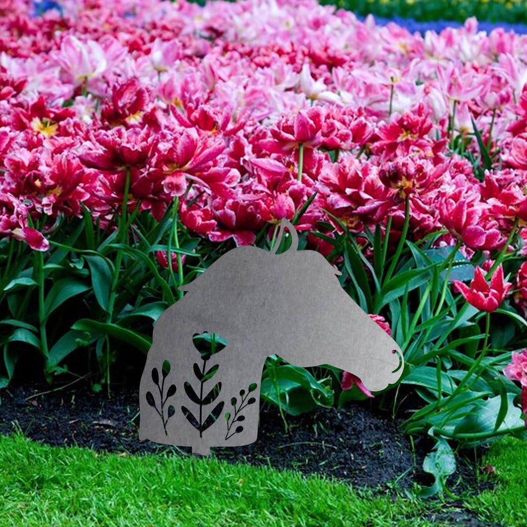 Horse Floral Metal Garden Stake | Raw Metal Patinas Over Time