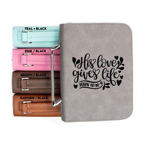 His Love Gives Life John 10-10-11 Faux Leather Bible Cover | Personalized Faux Leather Case Engraved Communion Confirmation Gift