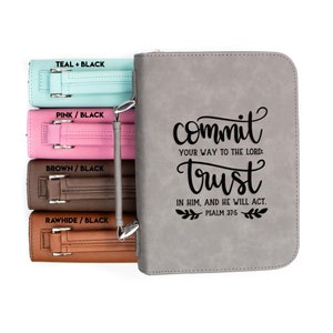 Commit to the Lord Psalm 37-5 Faux Leather Bible Cover | Personalized Faux Leather Case Engraved Communion Confirmation