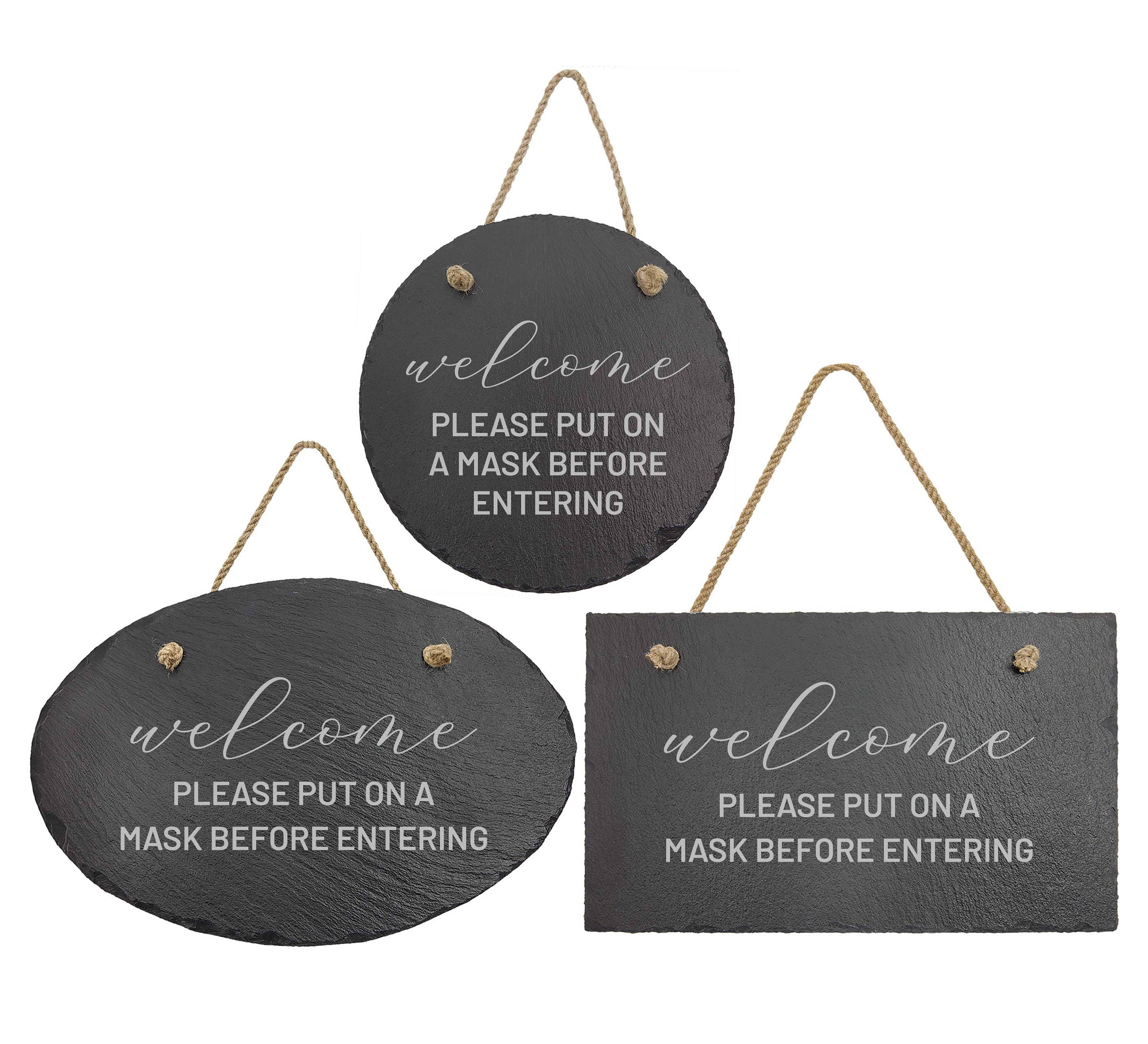 Welcome Please Put on A Mask Slate Sign Door Hanger | COVID Front Door ...