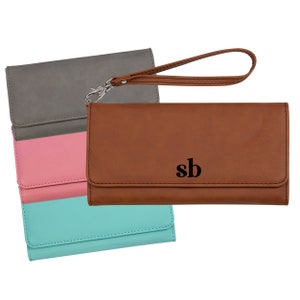 Cartera de mujer monograma personalizada de piel sintética con correa / cartera minimalista moderna / regalo único del Día de la Madre para ella