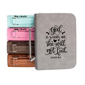 God is Within Her Psalm 46-5 Faux Leather Bible Cover | Personalized Faux Leather Case Engraved Communion Confirmation
