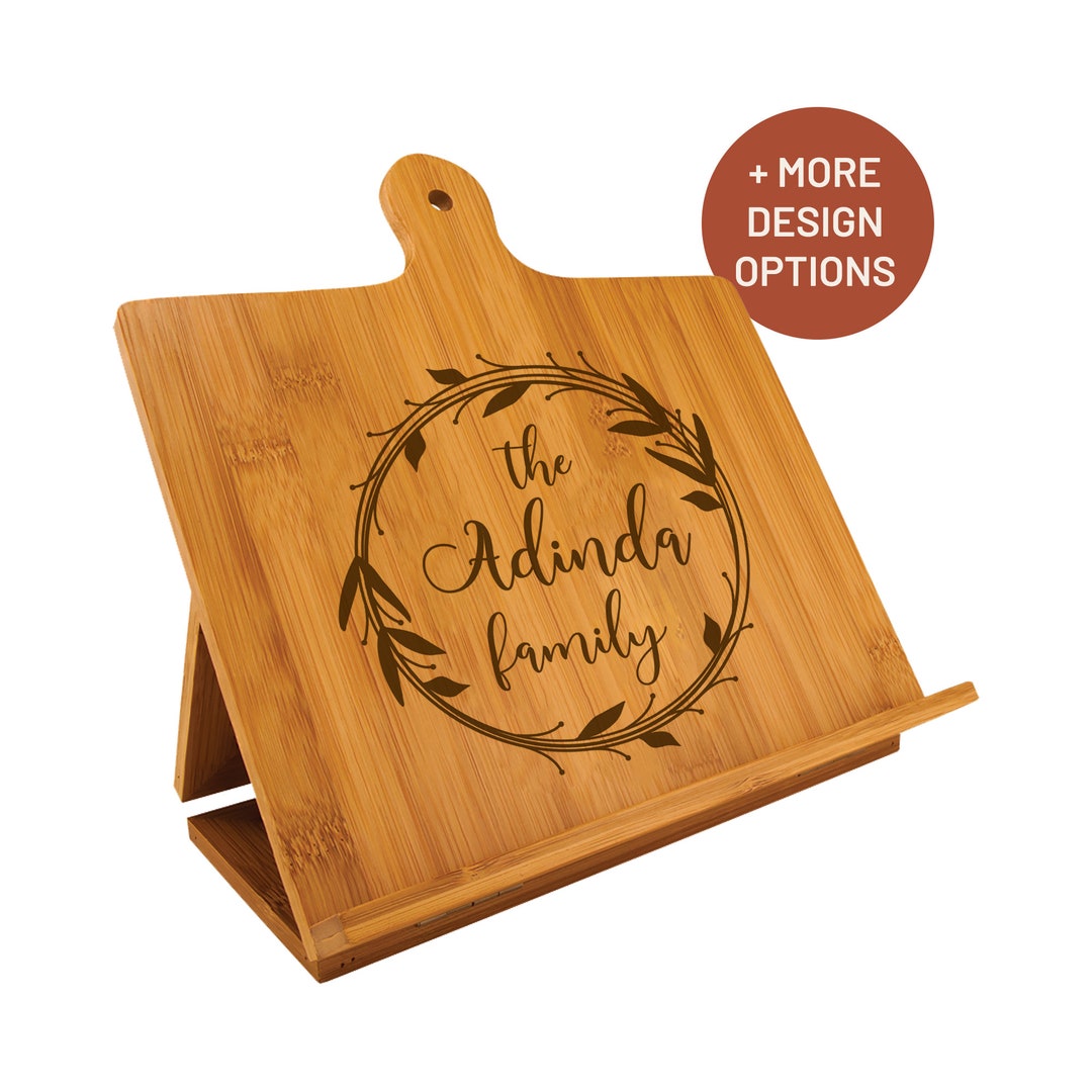 Personalized Recipe Book Stand Holder Bamboo Kitchen Easel Cook Book