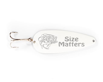 Size Matters Fishing Lure | Funny Fishing Quote | Custom White Fishing Lure Spoon Laser Engraved
