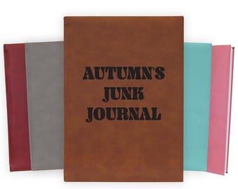 Personalized Junk Journal - Faux Leather Unlined Blank or Lined Page Notebook | Journaling Scrapbooking