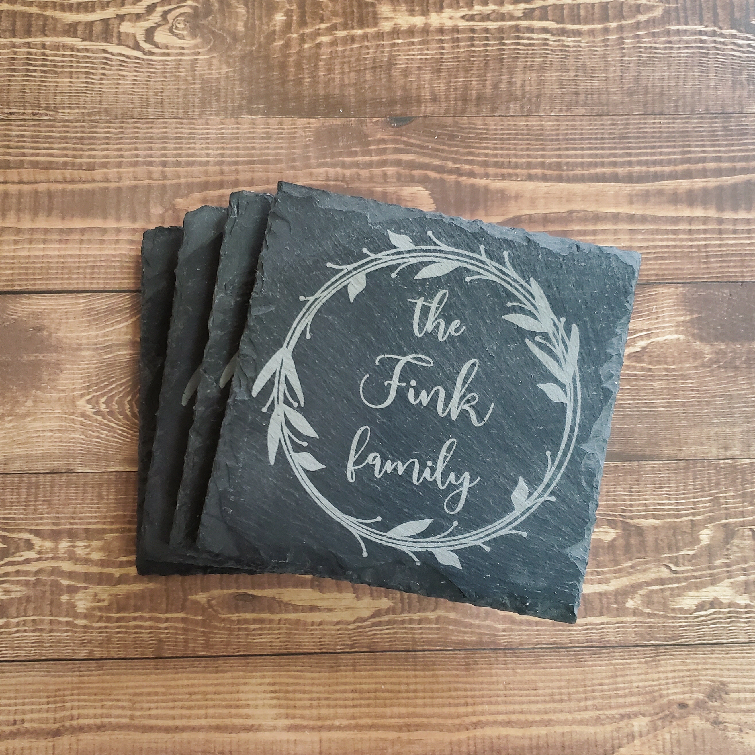 Personalized Slate Coasters - Set of 4 | Custom Engraved Family Name ...
