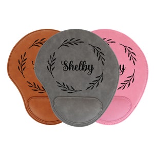 Personalized Mouse Pad Floral Leaf Wreath Mousepad | Custom Personalized Unique Faux Leather Mousepad Office Accessories Decor