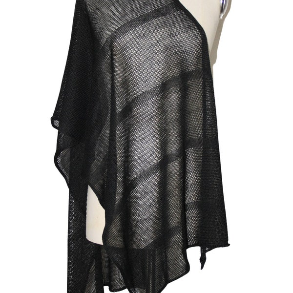 Purer 100% Leinen Sommer Schal in schwarz, Leinen Strick Stola, linen wrap, summer linen shawl, knitted linen accessories, pure linen scarf