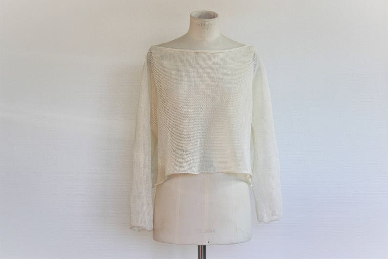 summer sweater skin-friendly Short Women/'s knit sweater 100/% linen in nature white organic yarn women knitted sweater pure linen knit