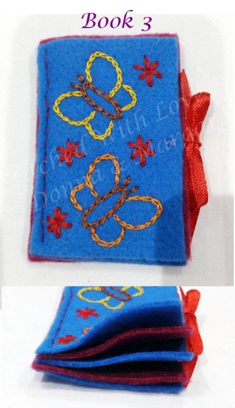 Felt Needle Book or Case With Hand Embroidered Butterflies