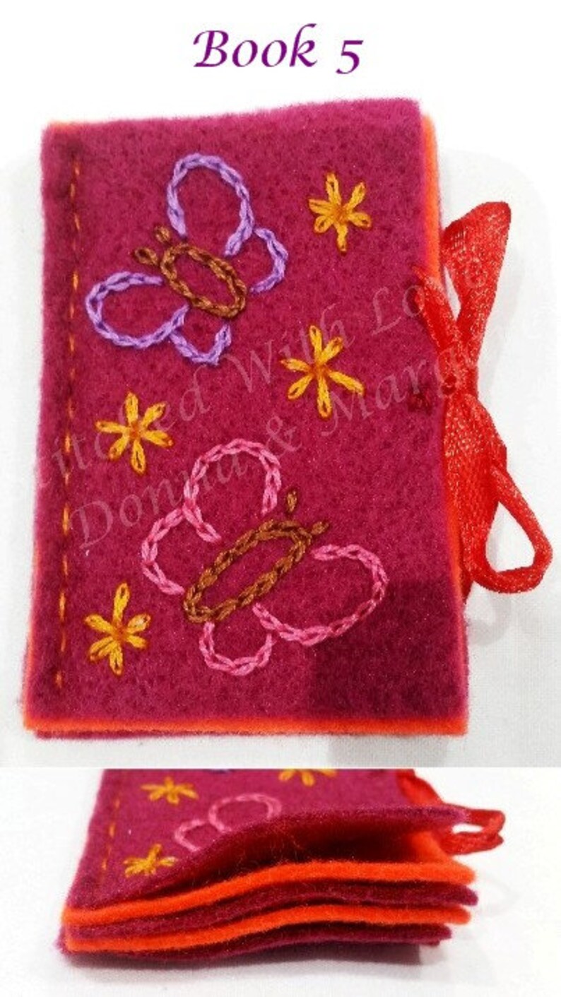 Felt Needle Book or Case With Hand Embroidered Butterflies
