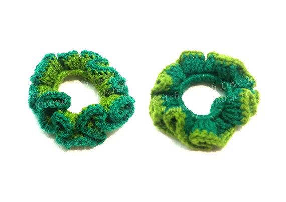 green Hand crocheted Hair Scrunchies