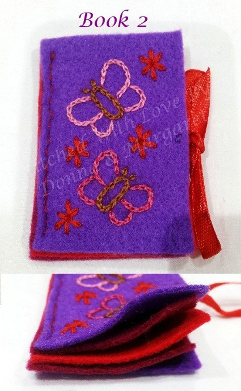 Felt Needle Book or Case With Hand Embroidered Butterflies