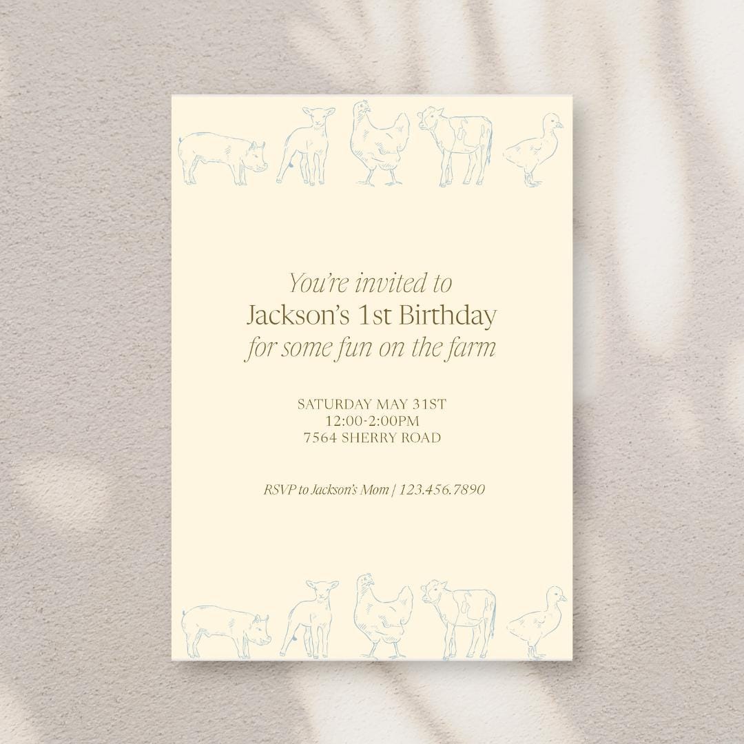 Farm Animal Birthday Invitation Template | Editable Canva Template ...