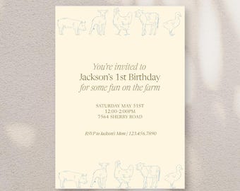 Farm Animal Birthday Invitation Template | Editable Canva Template| Farm 1st Birthday | Instant Download