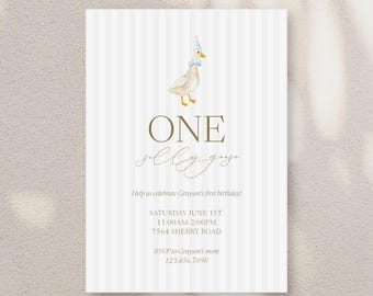 One Silly Goose Birthday Invitation Template | Editable Canva Template| Silly Goose Birthday Theme | Instant Download