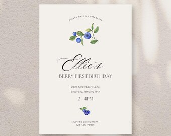 Berry First Birthday Invitation Template | Editable Canva Template| Berry First Birthday | Instant Download