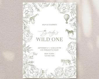 Wild One Birthday Invitation Template | Editable Canva Template| Wild One Safari Birthday Theme | Instant Download