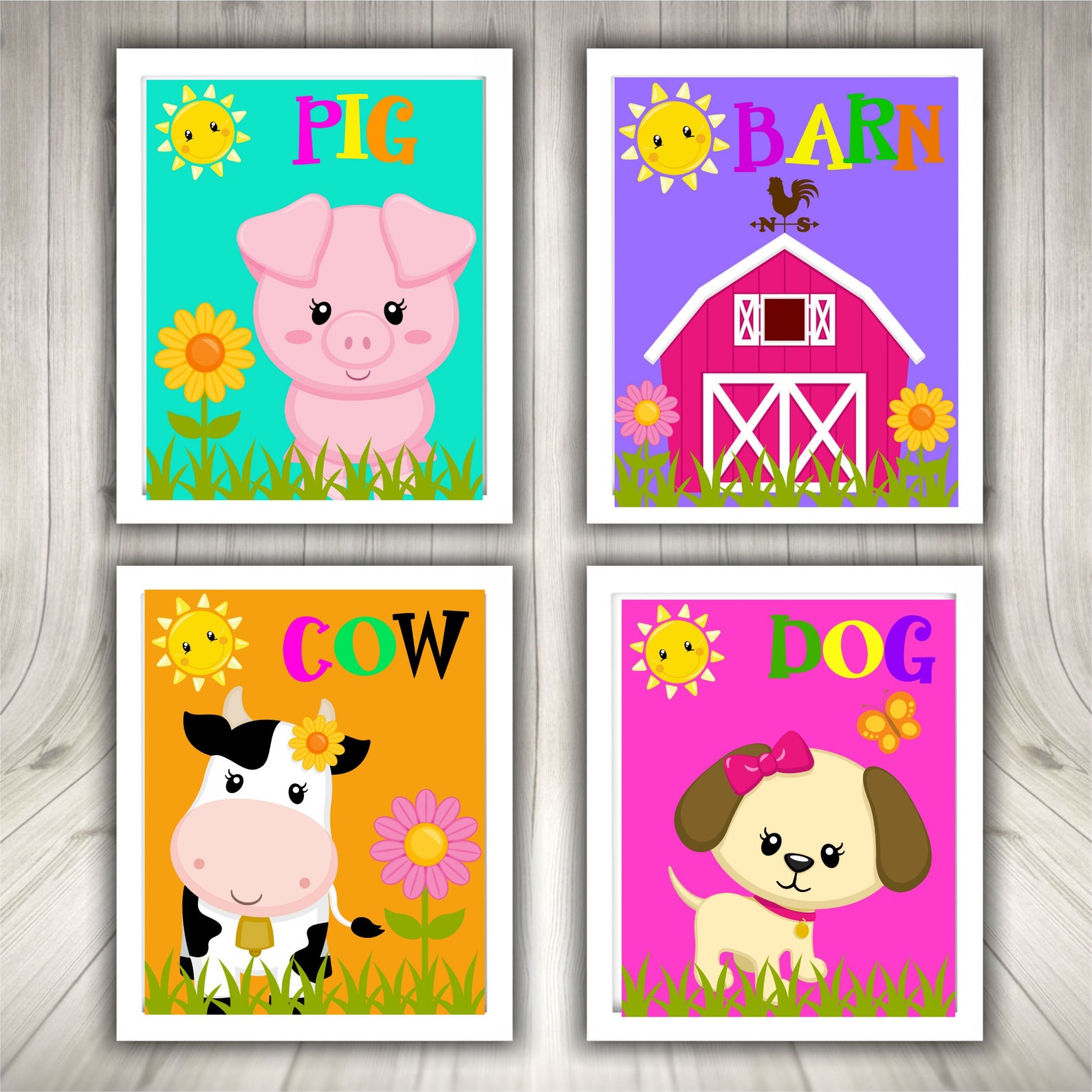 FARM ANIMAL Digital Art Farm Animal Art Pink Barn Farm Art Etsy