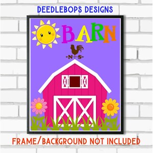 FARM ANIMAL Digital Art Farm Animal Art Pink Barn Farm Art | Etsy