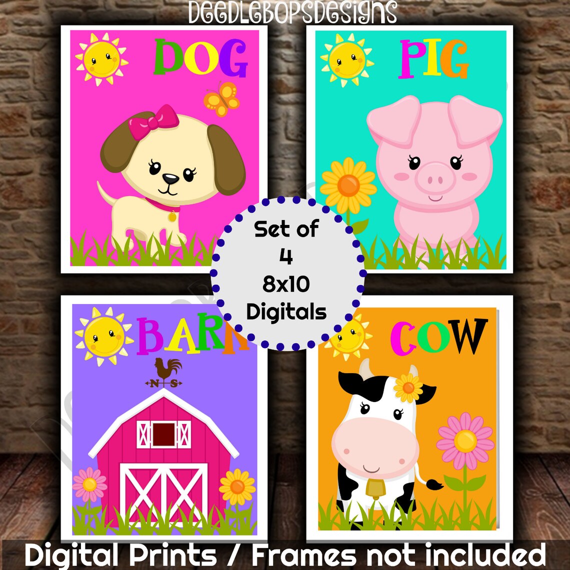 FARM ANIMAL Digital Art Farm Animal Art Pink Barn Farm Art Etsy