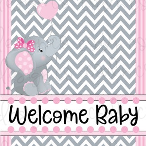 Pink baby girl elephant invitation blank template -   Clipart, Template , PNG Digital Download